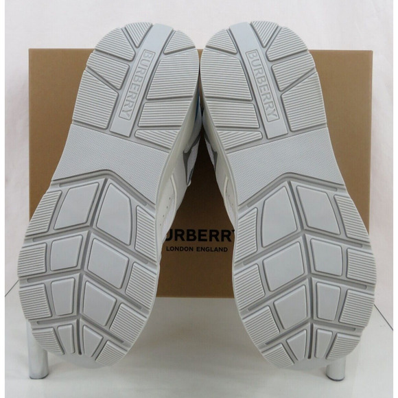 $850 BURBERRY SEAN WHITE SUEDE MESH PALE BLUE LOGO LOW SNEAKERS 41 US 8 ITALY main image 9